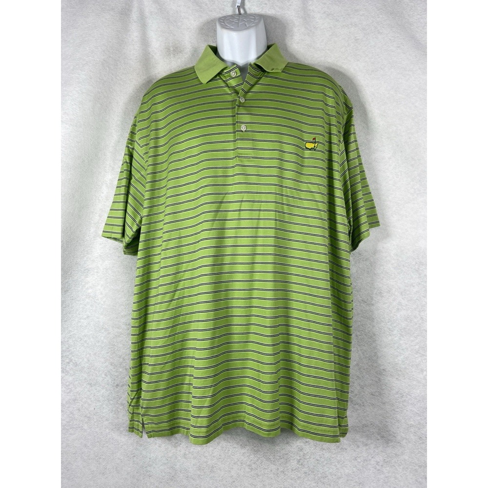 Augusta National Polo Shirt Mens XL Green Short Sleeve Masters Logo Striped